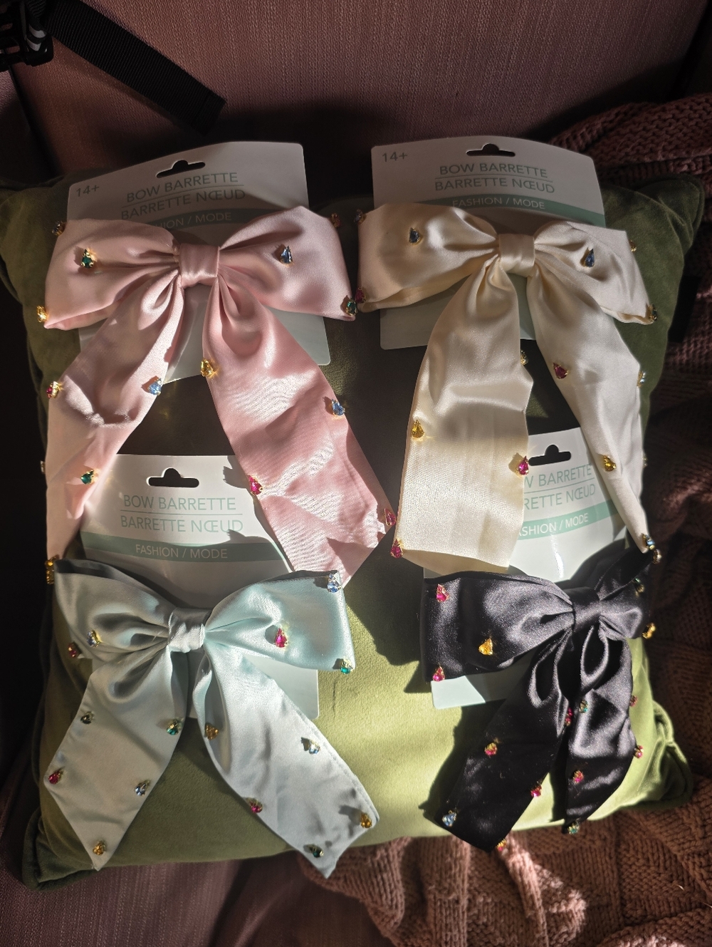 Set of 4 Bow Barrettes in Pink, Cream, Mint, and Black 6x8 Inches